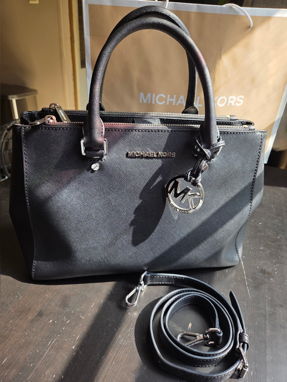 Michael Kors Sutton Medium Saffiano Leather Satchel in Black